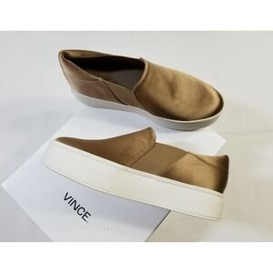 NIB Vince Warren Italian Satin Platform Slip On Sneakers in Fawn Size 8.5 $225